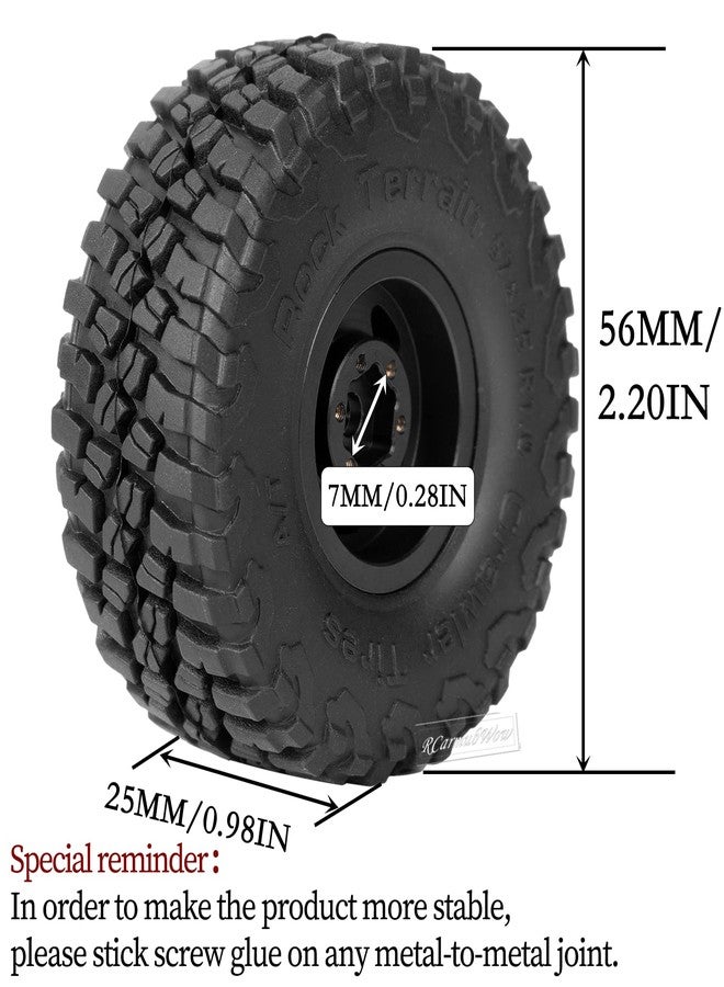 RcarmubWow 1.0in Beadlock RC Wheels and Tires for 1/18 Trx4m,1/24 SCX24 RC Crawler Car,1.0 Beadlock Rims & 1.0 Beadlock Tires,Brass Wheels Soft Sticky Rubber Tires,4PCS(Style A) - Image 3